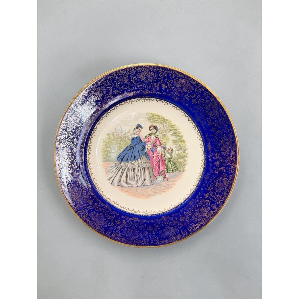 Salem China USA 10 3/4" Service Plate China Godeys Ladies 23K Gold Cobalt Blue